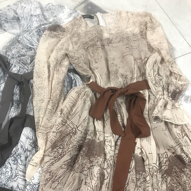 Váy hoa nhí dáng dài TNT, đầm dự tiêc maxi hàng thiết kế 2 lớp cao cấp kèm dây thắt eo | BigBuy360 - bigbuy360.vn