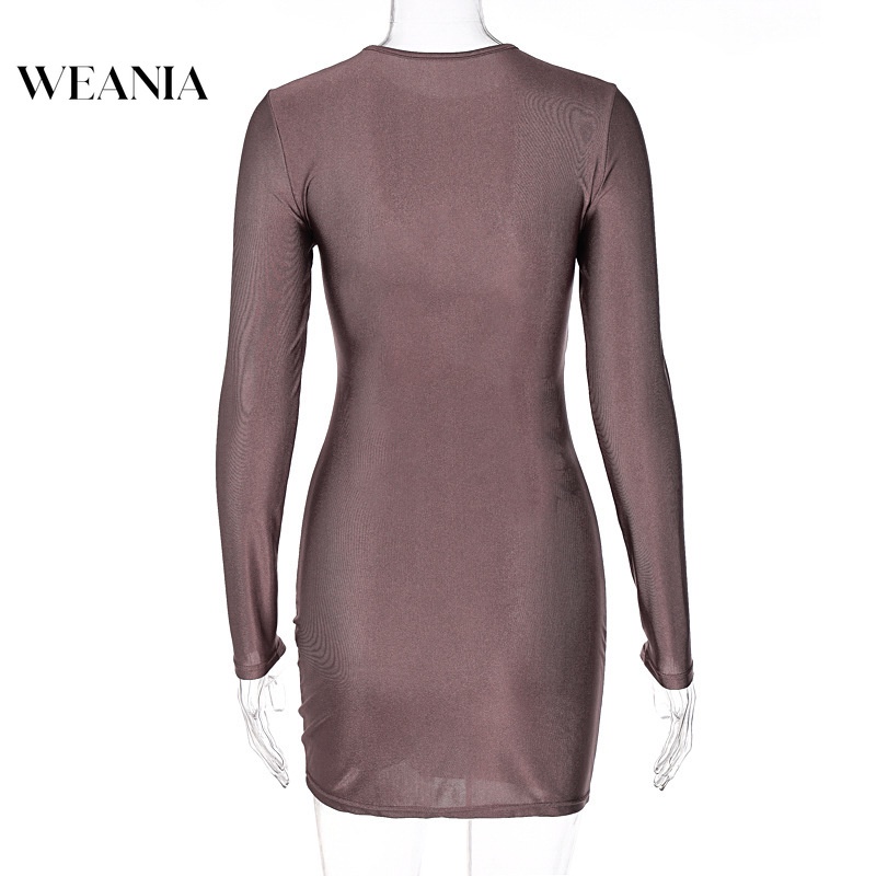 Đầm tay dài WEANIA cổ tròn dáng ôm phong cách thời trang đường phố