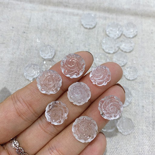 Mặt Hóa Mẫu Đơn đá Thach Anh Trắng thiên nhiên Tặng kèm móc bạc và hộp đỏ - Hợp Kim, Thủy