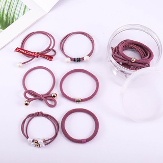 Set 12 thun cột tóc Hàn Quốc siêu cute - Gồm hộp (Màu hồng đậm nho)