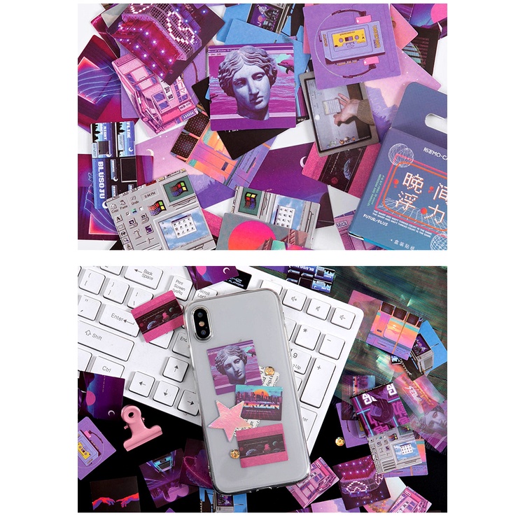 Set 45 Tờ Miếng Dán Hình Phong Cách Dùng Trang Trí Sổ Tay Diy