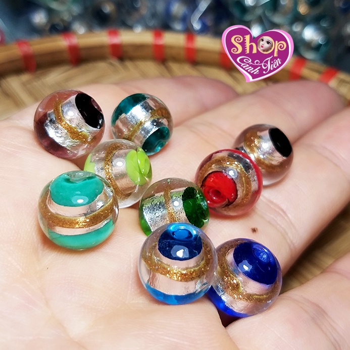 Hạt Thủy tinh Lõi Bạc Nhũ vàng Nhiều màu trong suốt Làm Trang sức Thủ công cao cấp