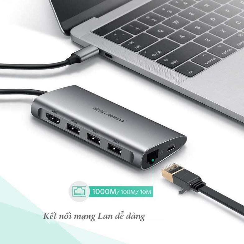 Hub USB Type-C 8 Cổng HDMI/USB 3.0/SD/TF/LAN Gigabit (RJ45) Ugreen 50538 bảo hành 18 tháng