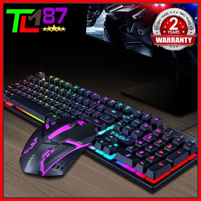 Bộ Combo Bàn Phím Máy Tính Gaming Kèm Chuột LED 7 Màu Giả Cơ T-WOLF TF 200 - Keyboard Cơ Laptop Chuyên Game Có Dây