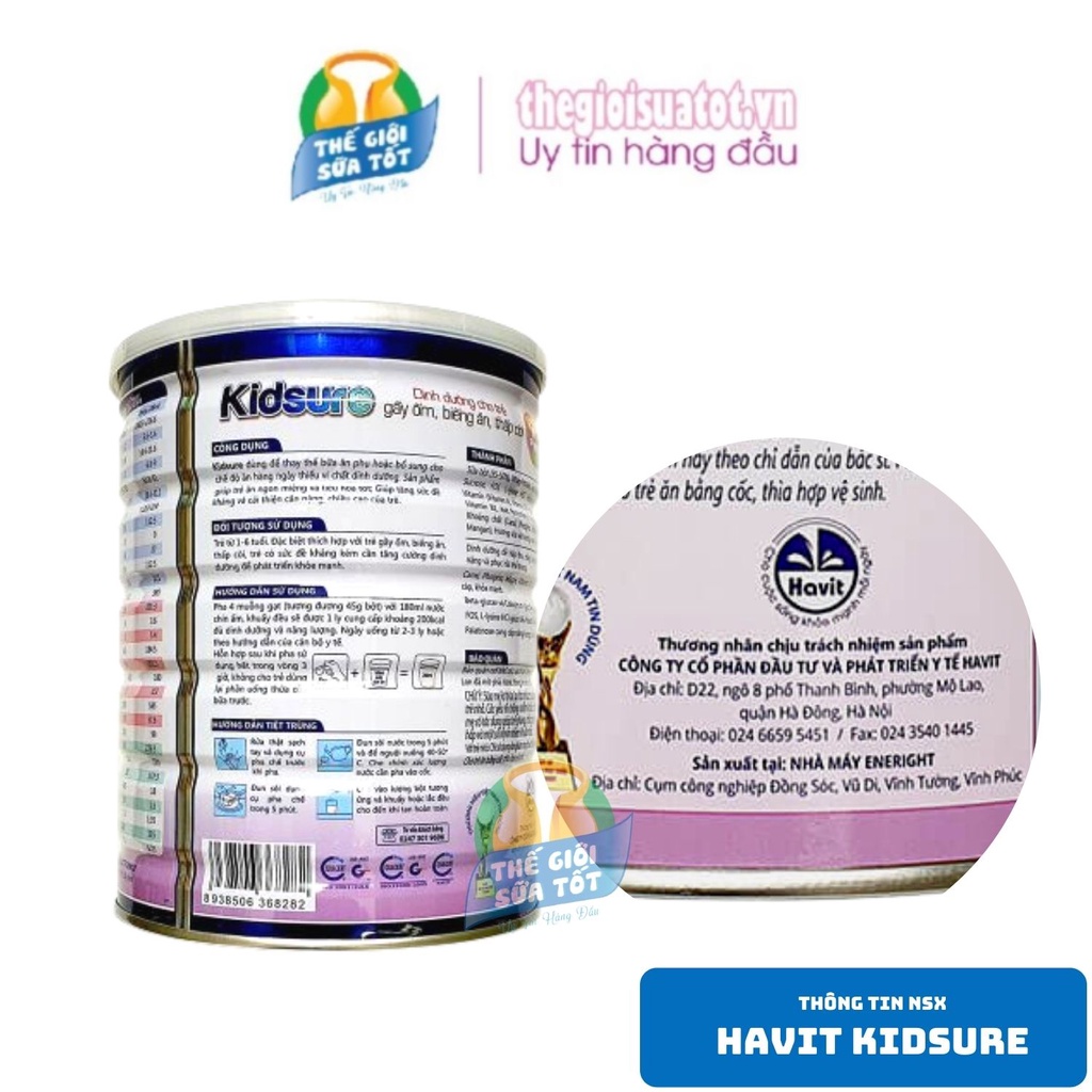 Sữa bột Havit Kidsure 900g - Sữa Dành Cho Trẻ Biếng Ăn Thấp Còi Suy Dinh Dưỡng