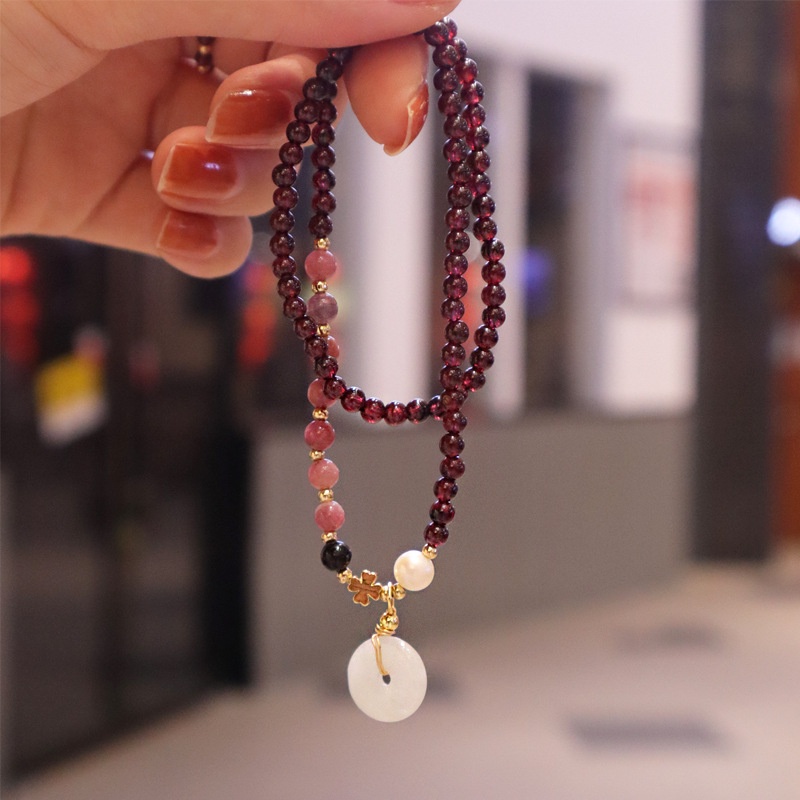 [Hàng Mới] Vòng Đeo Tay An Toàn Đính Hạt Garnet Tươi Mới Cho Nữ