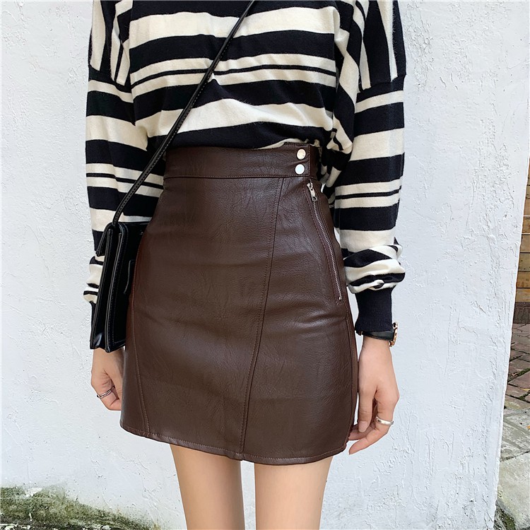 [Sẵn đen] CV6_ Chân váy da dáng chữ A ngắn cạp cao sexy Hàn quốc | BigBuy360 - bigbuy360.vn