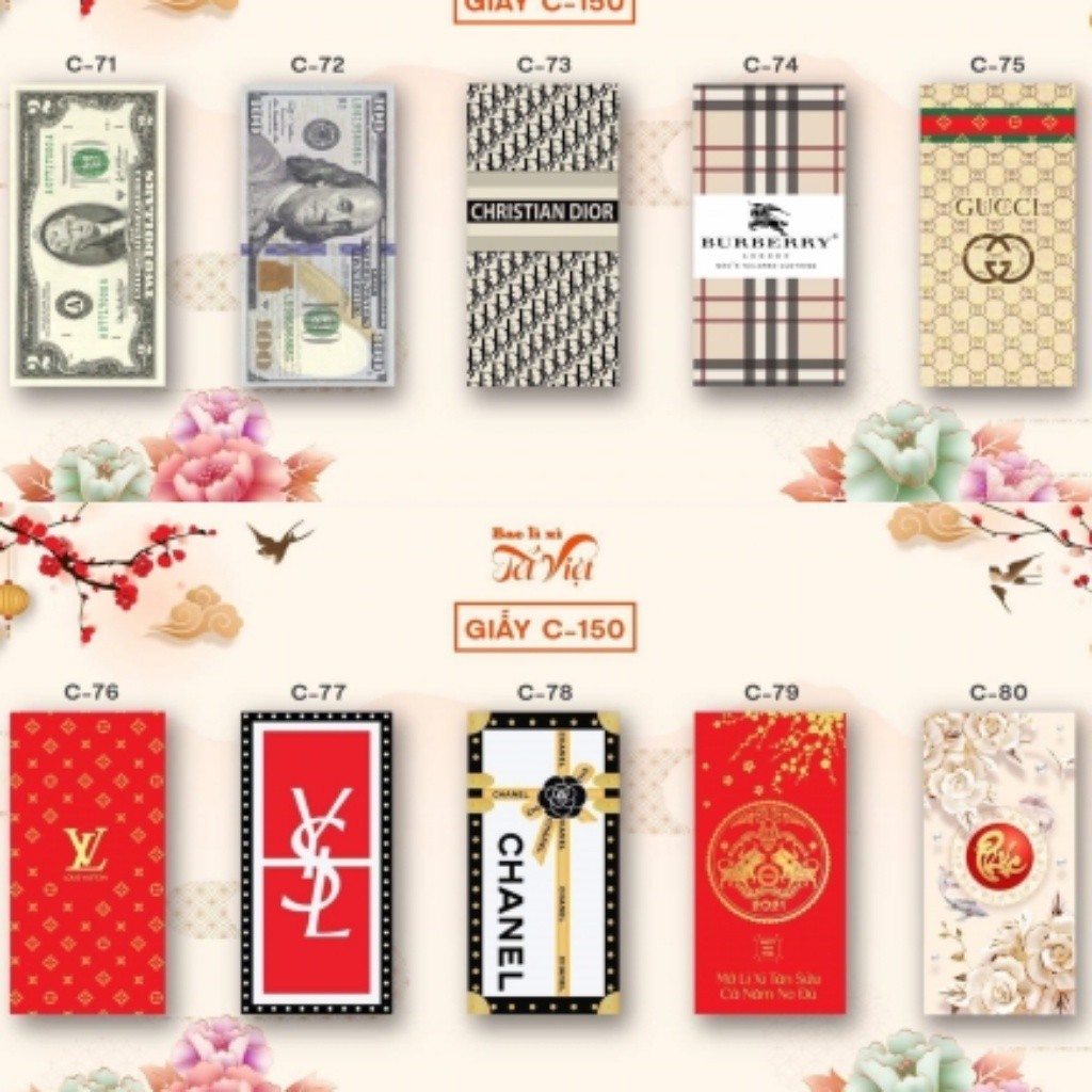 Combo 1000 Bao Lì Xì tết 2021 Giấy C150 dày bóng