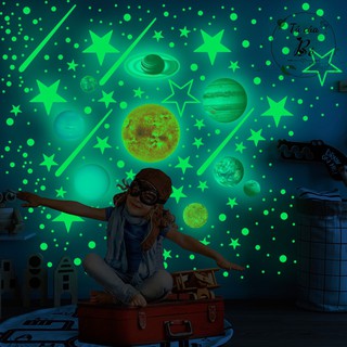 Tấm dán tường miếng dán trang trí Decal dạ quang thiên hà 9 hành tinh và các ngôi sao