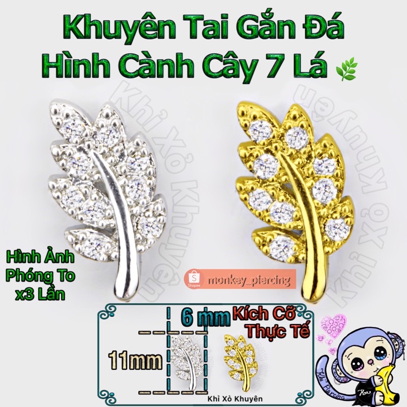 Khuyên Tai Gắn Đá Hình Cây - Lá - Hoa . Các Loại ( Giá Bán Là 1 Chiếc )