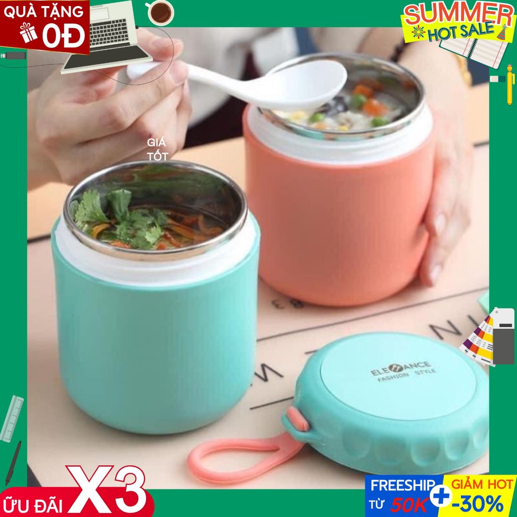 Bình Ủ Cháo🔥TẶNG KÈM THÌA🔥 Hộp Đựng Canh Giữ Nhiệt Cao Cấp Lõi Inox 304 Không Gỉ Có Nắp Vặn Chống Tràn Quai Cầm 430 ML | BigBuy360 - bigbuy360.vn