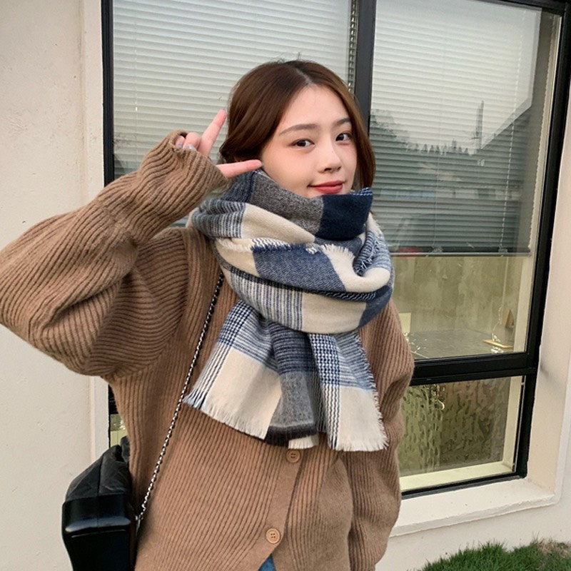 Khăn quàng cổ Han Quốc họa tiết caro mềm -SAM- Khăn choàng len nữ cao cấp