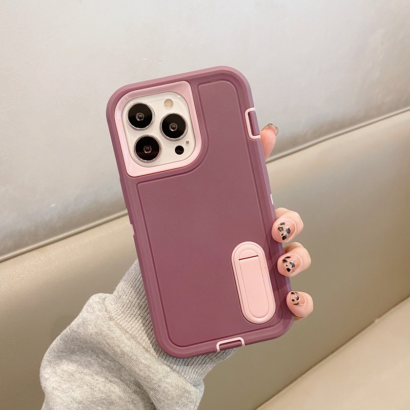 Ốp Điện Thoại Armor Siêu Dày Màu Sắc Tương Phản 3 Trong 1 Có Thanh Đỡ Chống Sốc Cho iPhone 14 13 12 11 Pro Max