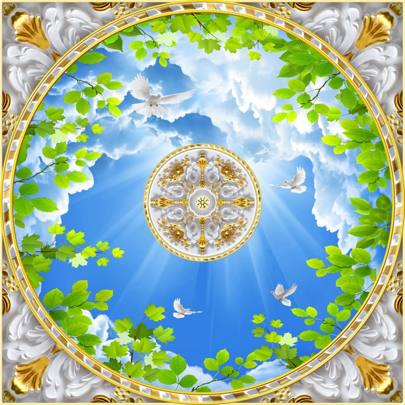Tranh dán trần Hoa văn đẹp GL0152 in pp kim sa nhiều kích thước