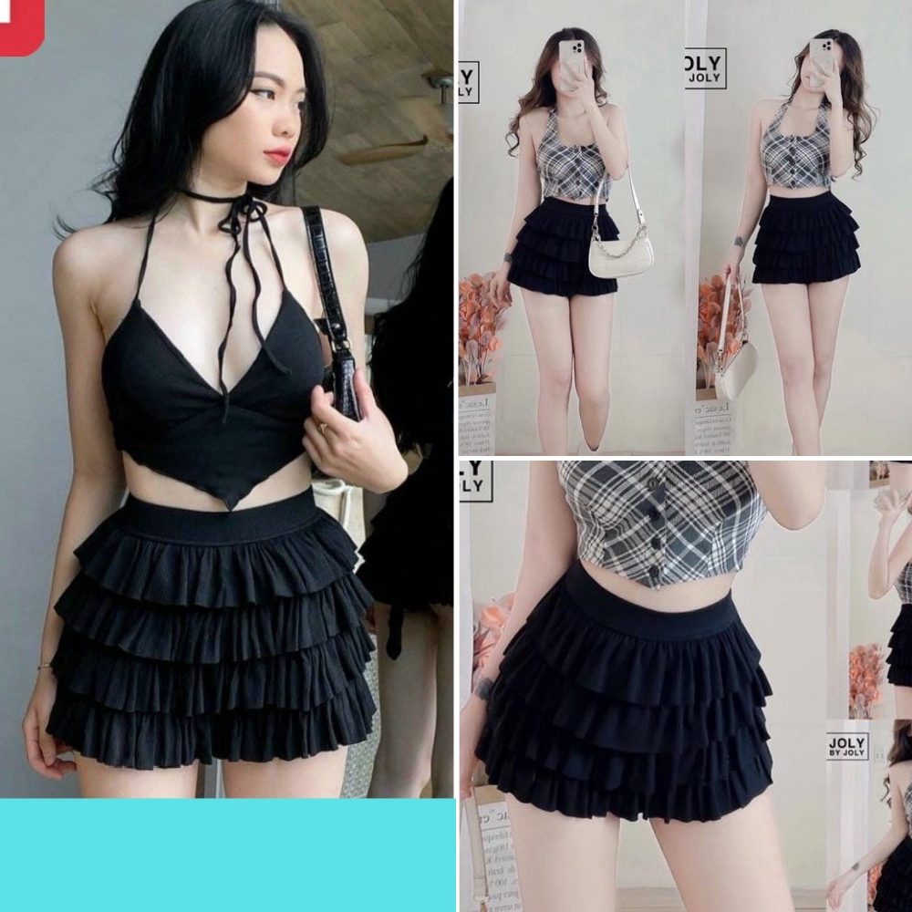 Chân váy nữ, chân váy 4 tầng nữ màu đen trắng SKUCV-12A  1990clother
