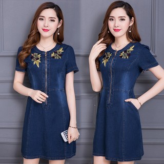 Đầm jean, váy jean, dáng suông, ngắn tay, phù hợp du lịch, dạo phố, công sở, phối hoa