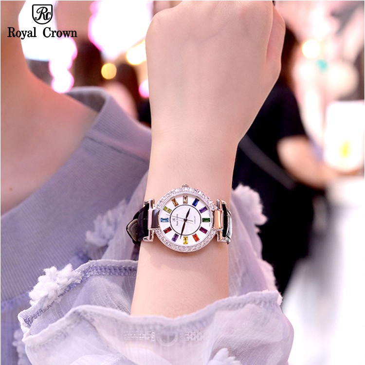 Đồng Hồ Nữ Chính Hãng Dây Da Royal Crown 4604 Chống Nước Chống Xước