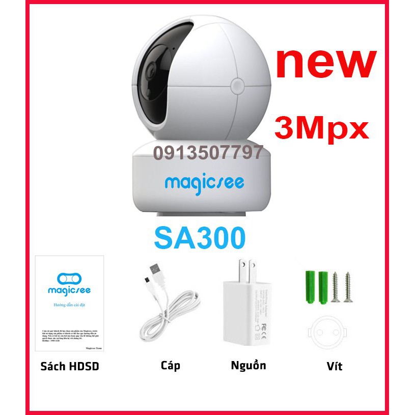 Camera giám sát Wifi Magicsee SA300 – 3mpx QHD 2K Xoay 360 độ tối đa 2k (3mpx) - Bảo hành 1 năm