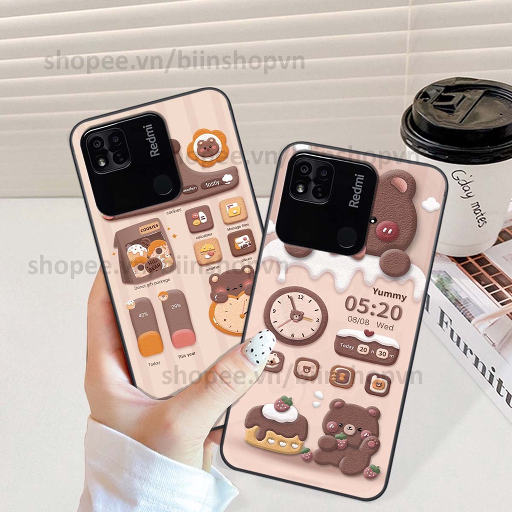 Ốp Xiaomi Redmi 10C / Redmi 10A in 3D icon gấu nổi siêu xinh, siêu đáng yêu, cá tính phong cách