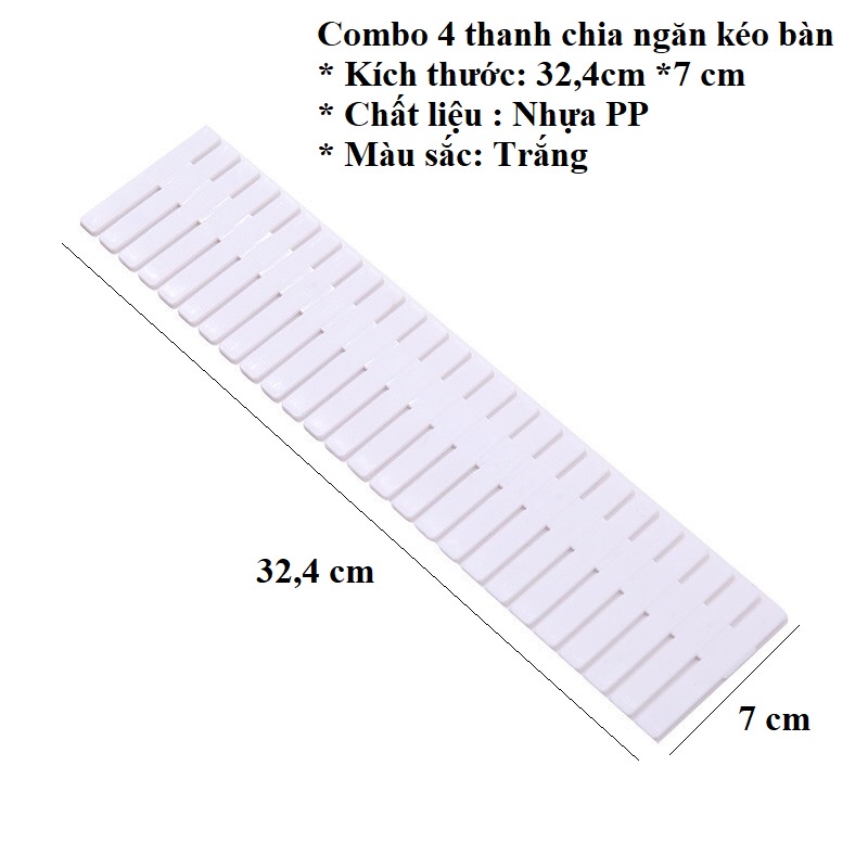 Combo 4 thanh chia ngăn kéo tủ quần áo ngăn kéo bàn sắp xếp gọn gàng tiện lợi