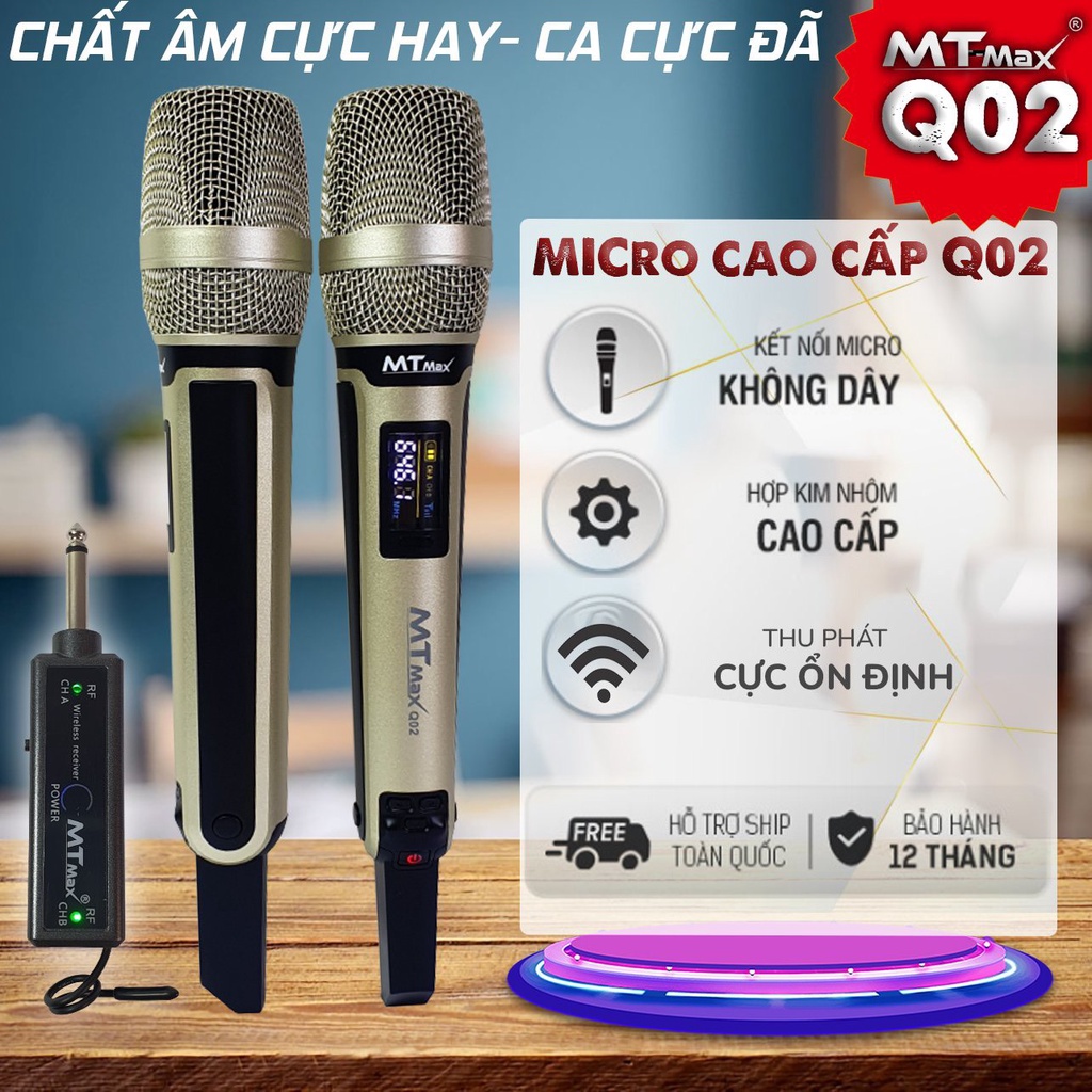 Micro Không Dây MTMAX Q02 , Mẫu 2 Mic Mới hát siêu nhẹ