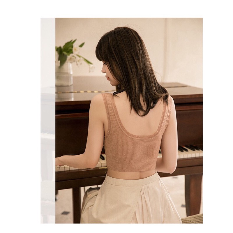 Áo bra cổ vuông hở lưng chữ U hai dây dễ thương freesize 38-60kg 1535