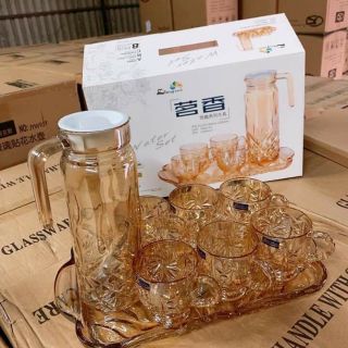 Bộ 6 cốc thủy tinh có quai kèm khay và bình nước