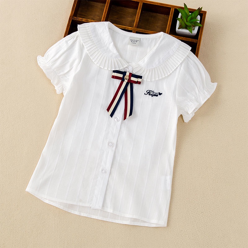 Áo Sơ Mi Trắng Tay Ngắn Phong Cách Hàn Quốc Thời Trang Cho Bé Gái