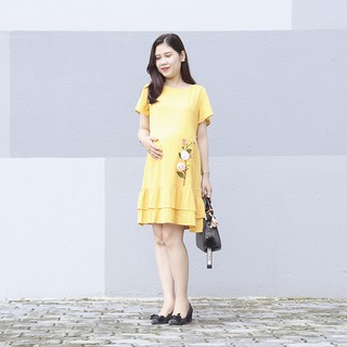 Đầm bầu váy bầu cao cấp thêu hoa lụa MD003