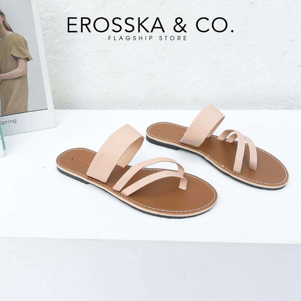 Dép nữ đế bệt sandal đi biển thời trang Erosska màu kem _ DE054