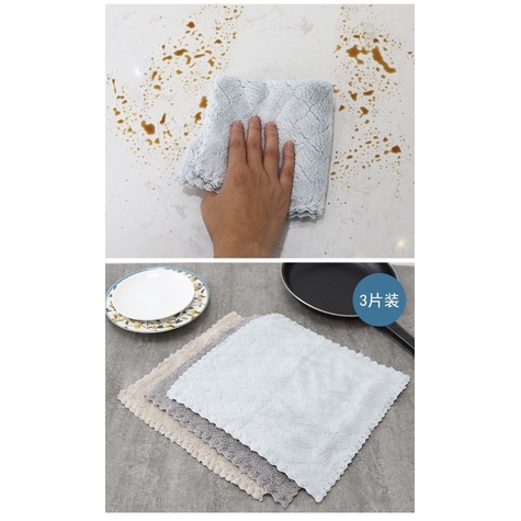 Set 3 khăn lau chén bát đa năng, khăn lau nhà bếp hàng nhập khẩu cao cấp HC443