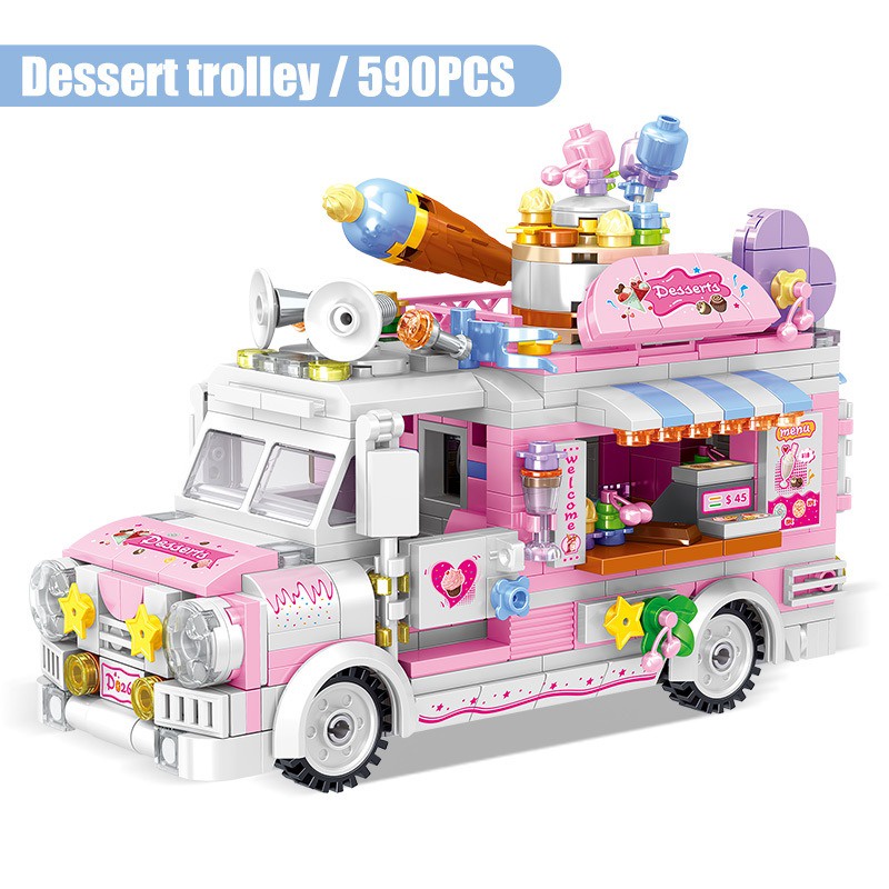 Lego Xếp Hình Con Gái Xe Chở Kem 590 chi tiết Food Snack Xe Chở Trái Cây Nước Uống đồ chơi ghép hình bé gái