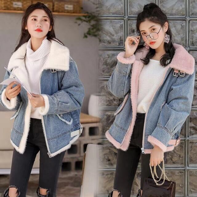 Áo khoác bò lót lông thu đông phong cách hàn quốc thời trang quảng châu cao cấp