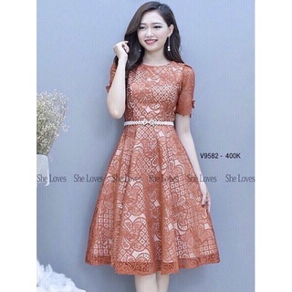 Đầm ren xoè tay đính nơ (ko kèm nịt)