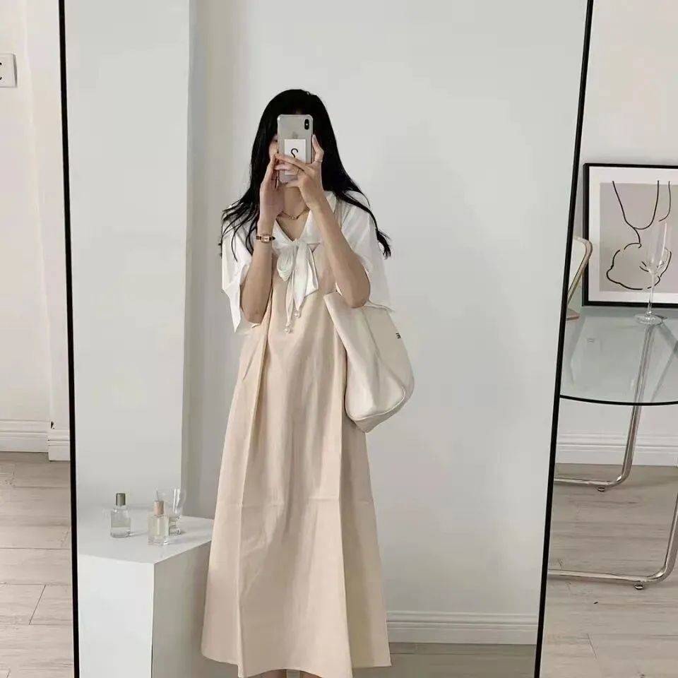 Bộ Trang Phục Hai Mảnh Gồm Áo Và Váy Rộng Màu Trơn Thời Trang Mùa Hè Mẫu Mới 2021 Dành Cho Học Sinh Nữ