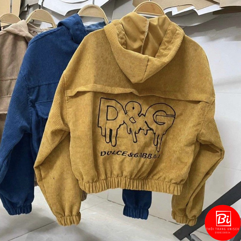 Áo Khoác Nhung Tăm Dáng Lửng Tay Cánh Dơi Thêu Chữ DG Tay và Lai Áo Bo Chun_AK59