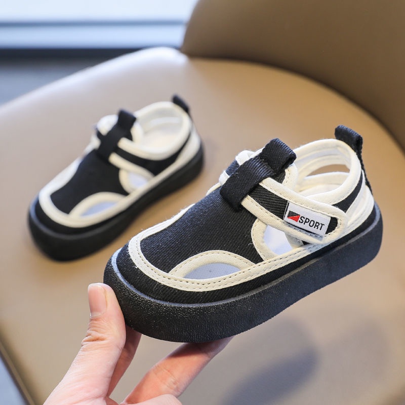 Giày Sandal Vải Canvas Đế Mềm Chống Trượt Thoáng Khí Thời Trang Cho Bé Trai Và Gái
