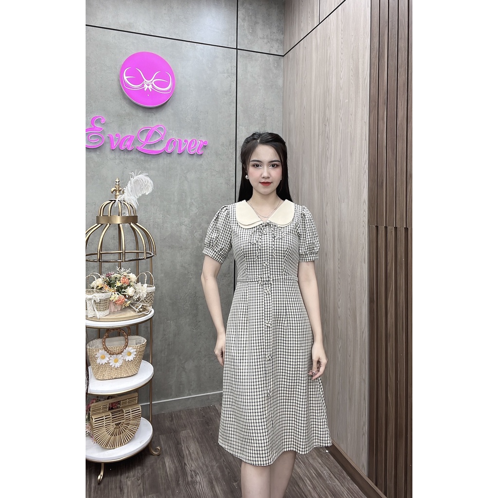 Váy dáng xòe kẻ caro đai eo cao cấp