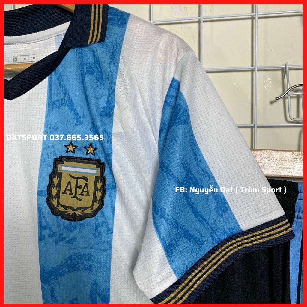Áo Bóng Đá Đội Tuyển Argentina Sọc Trắng Xanh Cổ Bẻ 22/23 ⚡Freeship⚡ Áo Đá banh Argentina Vải Gai Thái Mát Chuẩn Thi Đấu