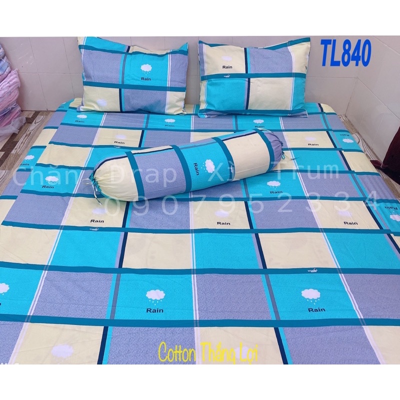 BỘ DRAP 4 MÓN VẢI COTTON THẮNG LỢI CHUẨN LOGO CTY 100% (Size M6x2M) chat chọn mẫu