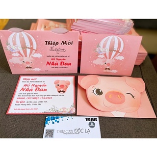 Thiệp Thôi nôi, Đầy tháng, Sinh nhật bé Heo hồng