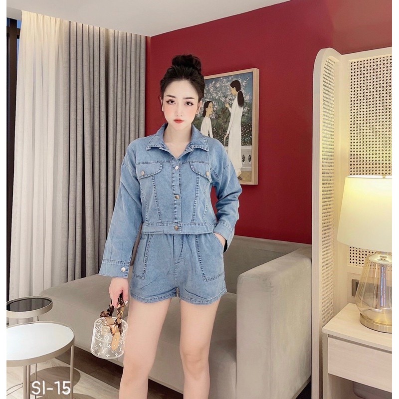 Bộ jeans tay dài quần shorts cạp chun cực đẹp . Sỉ 150k
