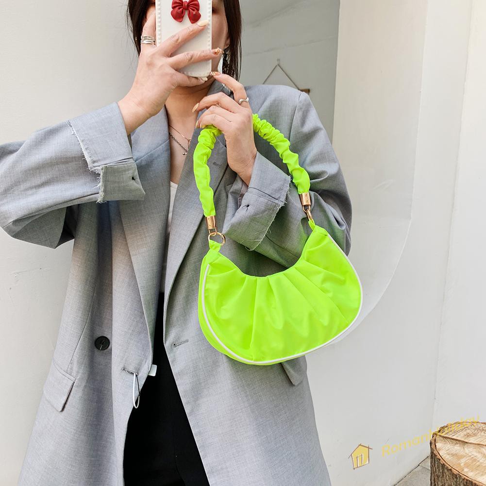 【On Sale】Retro Women Pleated Pure Color Underarm Bag Casual Top-handle Hobos Handbag