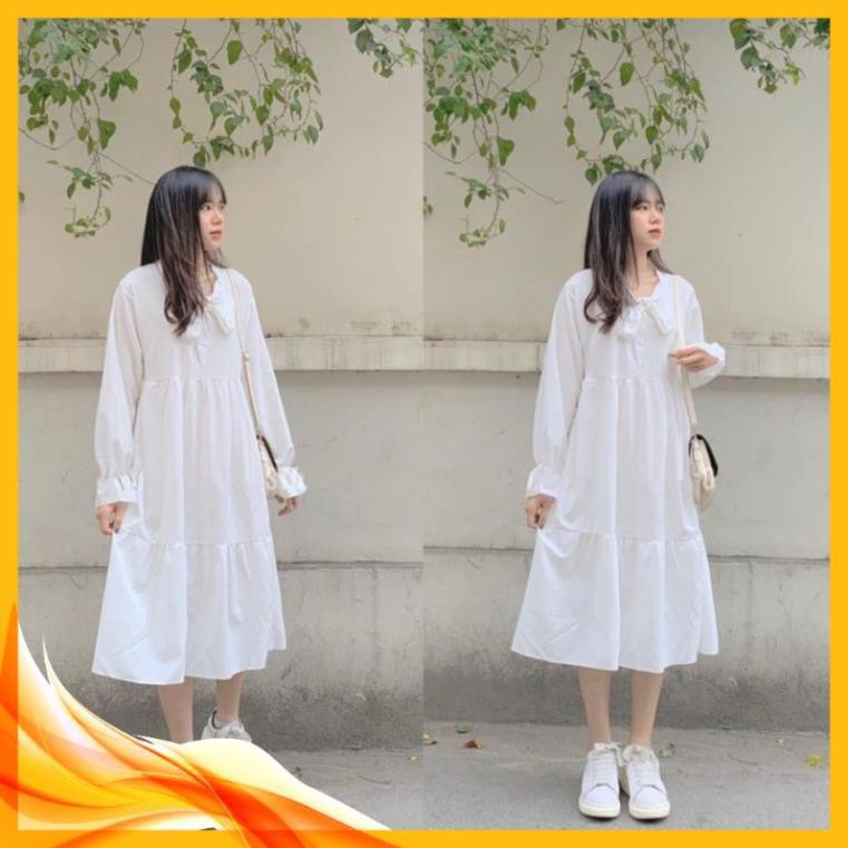 Váy Nữ 🍀Đầm Babydoll Nơ Ngực🍀 Tay phồng-Dáng Suông, Chất liệu nhẹ thoải mái-lên dáng cực xinh,cực kute Mã TT02 💃