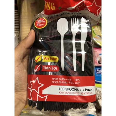 Muỗng nhựa đen cao cấp 1 gói 100 cái