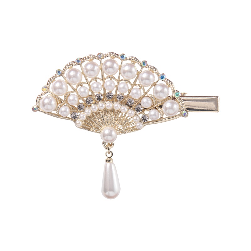 Kẹp Tóc Hình Quạt Đính Ngọc Trai Phong Cách vintage Hàn Quốc