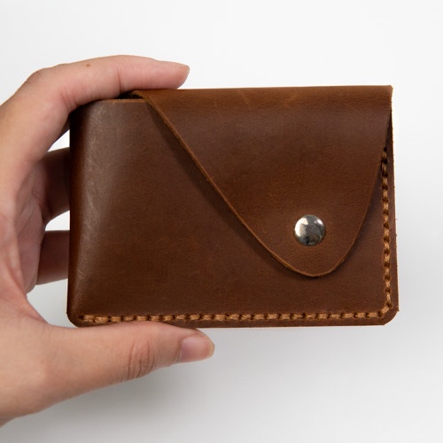 Ví da mini đựng card nhỏ gọn WEMODA da bò sáp khóa bấm tiện lợi