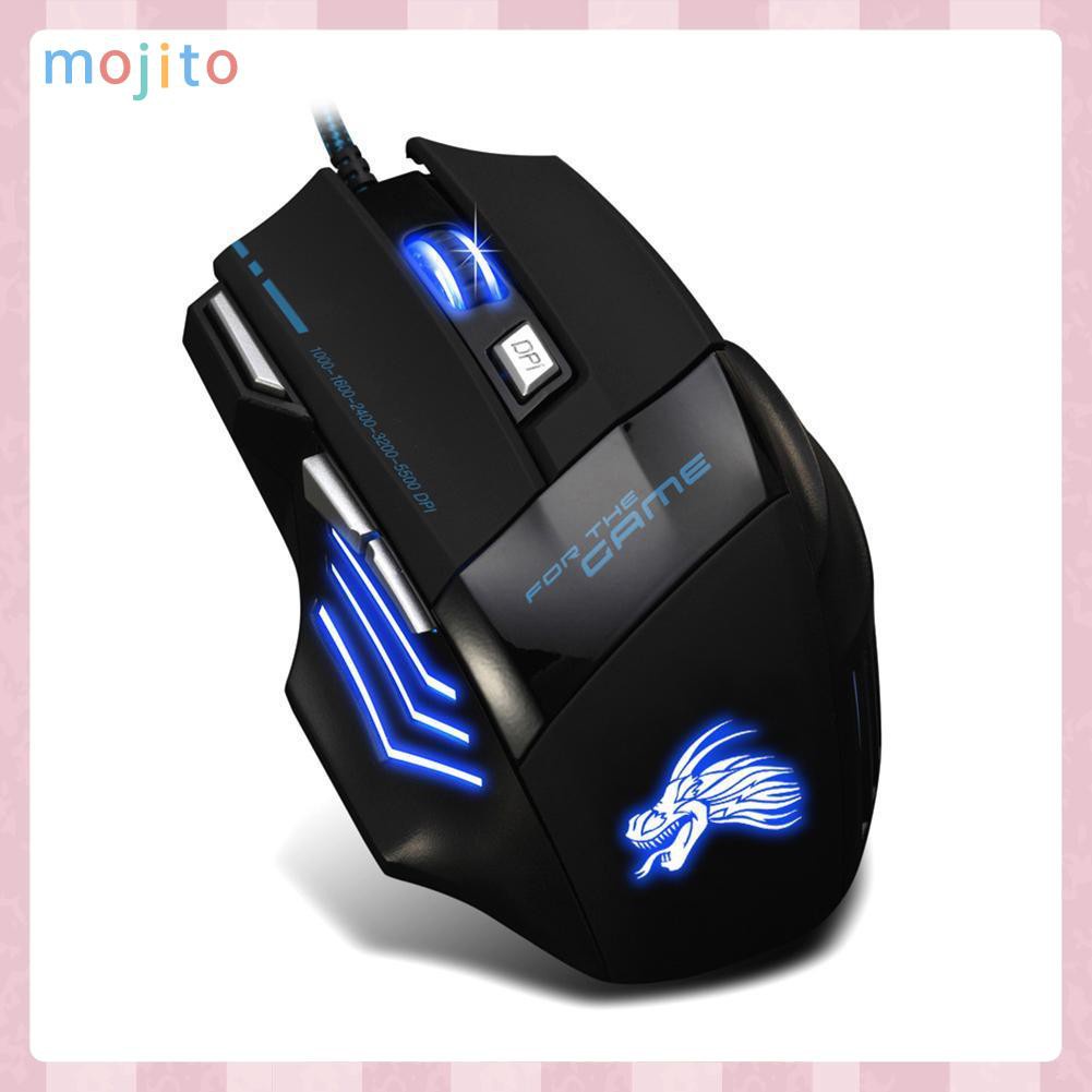 MOJITO 5500DPI LED Optical USB Wired Gaming Mouse 7 Buttons Gamer Computer Mice