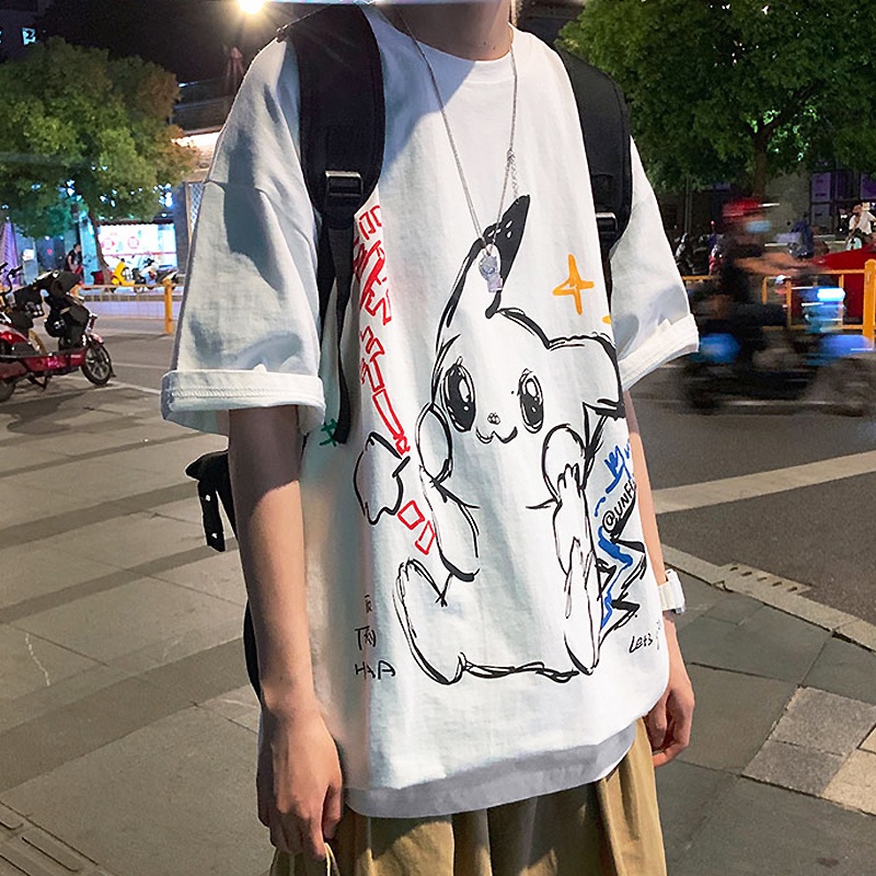 Áo Thun Tay Lỡ Thoáng Khí In Hình Pikachu Thời Trang Cho Nam Và Nữ Size M-5XL