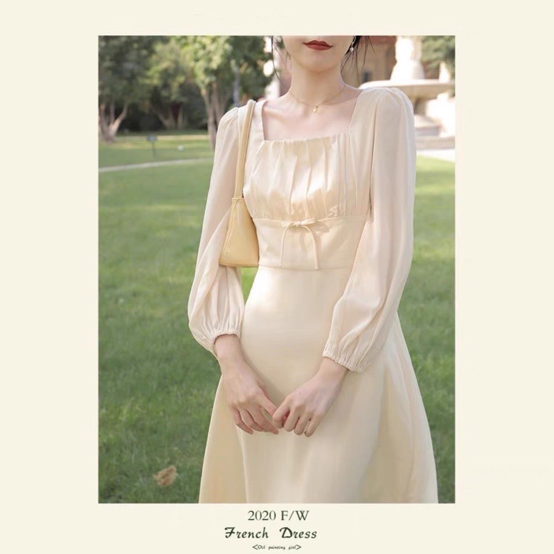 Đầm cổ vuông nhẹ nhàng đơn giản style Hàn Quốc